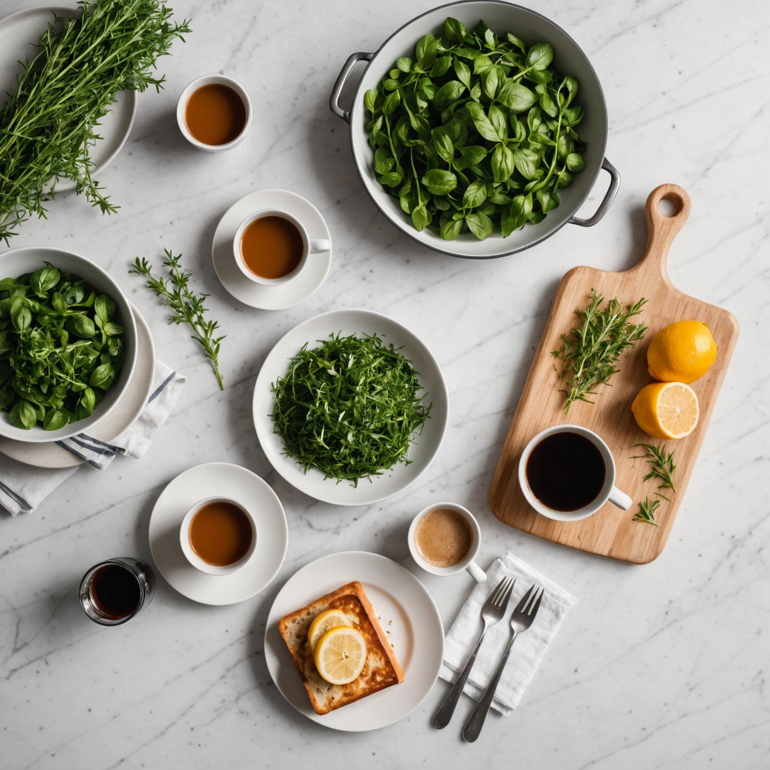 Top-down view of an immaculate modern kitchen counter