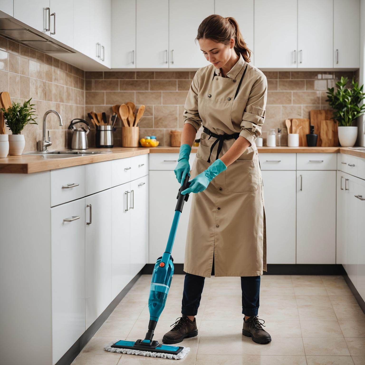 FinEdge specialist scrubbing a modern Kuala Lumpur kitchen at close range